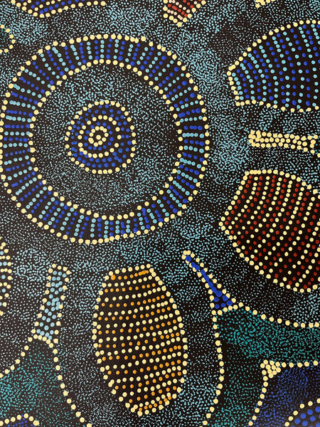 #81 Thorny Devil Lizard (Blues) - CAROLINE NUMINA Aboriginal Art:  65cm x 95cm