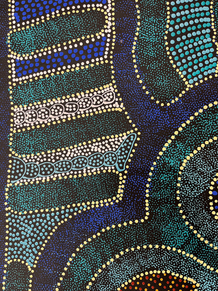 #81 Thorny Devil Lizard (Blues) - CAROLINE NUMINA Aboriginal Art:  65cm x 95cm