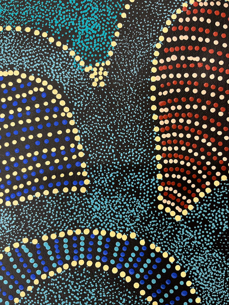 #81 Thorny Devil Lizard (Blues) - CAROLINE NUMINA Aboriginal Art:  65cm x 95cm