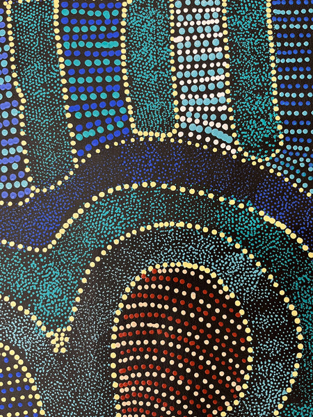 #81 Thorny Devil Lizard (Blues) - CAROLINE NUMINA Aboriginal Art:  65cm x 95cm