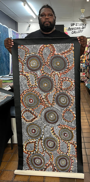 #97 Waterholes & Bush Medicine Leaves (Earth) - SCOTT DUGGIE Aboriginal Art: 62cm x 149cm