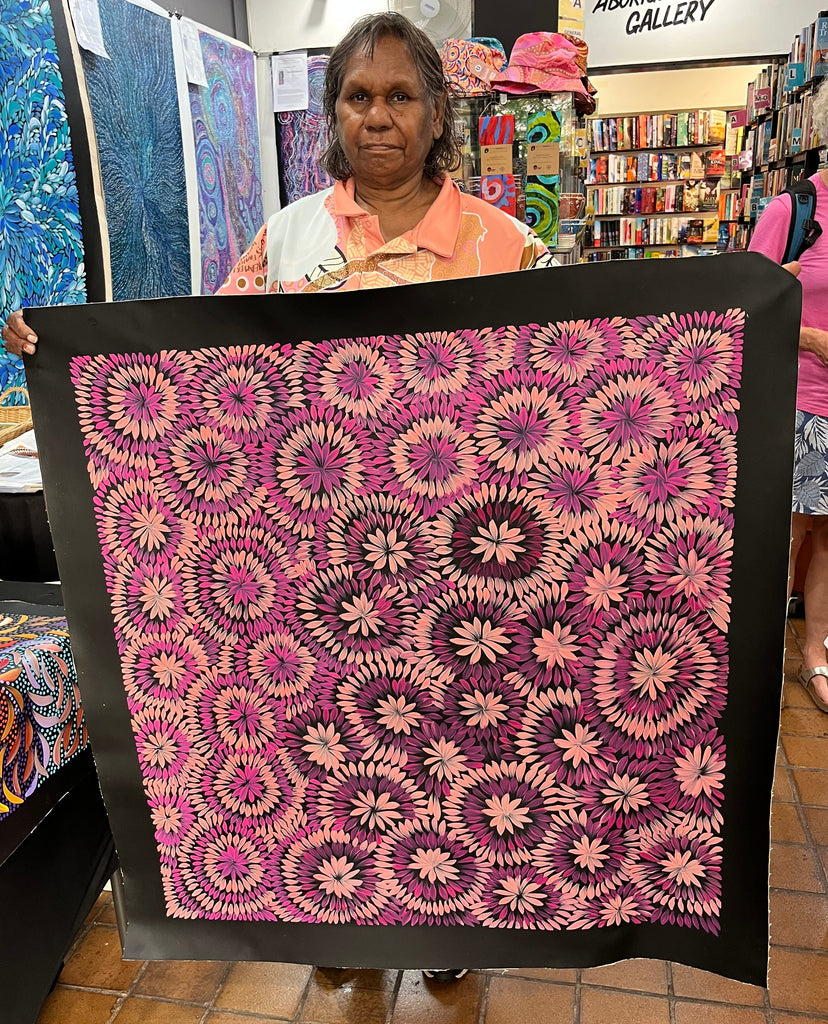 #14 Bush Medicine Leaves (Magenta) - CAROLINE NUMINA Aboriginal Art:  87cm x 92cm