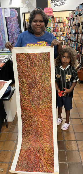 #363 Bush Medicine Seeds (Sunset) - SHARON NUMINA Aboriginal Art: 42cm x 152cm