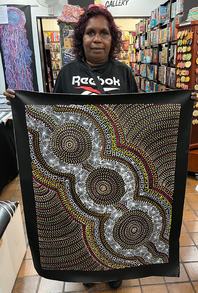#99 Bush Medicine Leaves & Waterholes (Sunset) - SELINA NUMINA Aboriginal Art: 74cm x 93cm