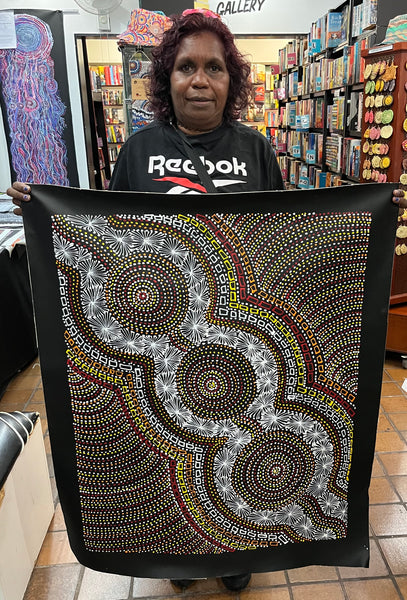 #99 Bush Medicine Leaves & Waterholes (Sunset) - SELINA NUMINA Aboriginal Art: 74cm x 93cm