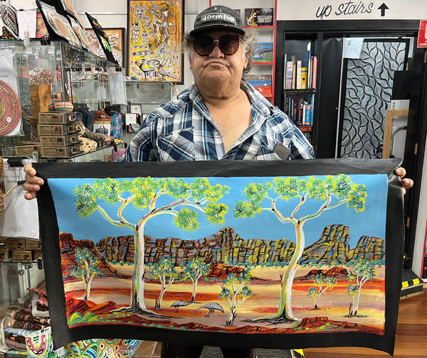 #45 Ghost Gums at Alice Springs  - REGGIE SULTAN Desert Art:  95cm x 47cm