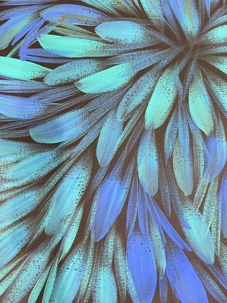 #275 Bush Medicine Leaves (Blue/Aqua) - SELINA NUMINA : Aboriginal Art: 60x36cm