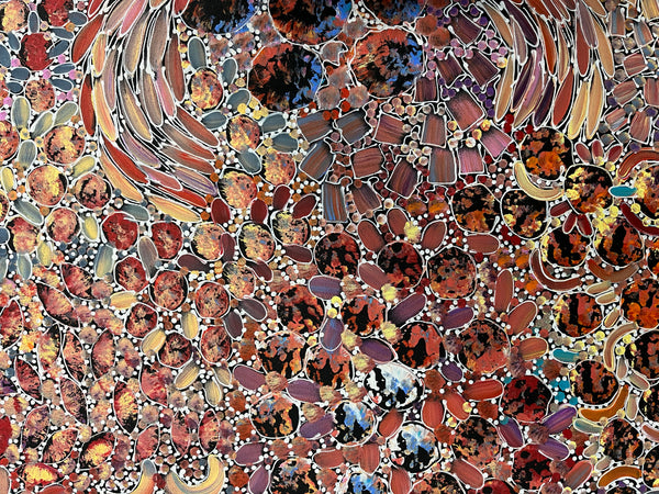 #1 Bush Yam Dreaming (Pastels) - RACHAEL NAMBULA: Aboriginal Art:   70cm x 200cm