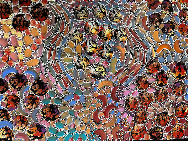 #1 Bush Yam Dreaming (Pastels) - RACHAEL NAMBULA: Aboriginal Art:   70cm x 200cm