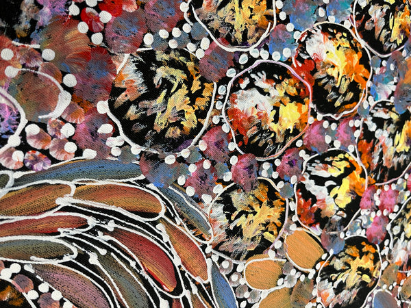#1 Bush Yam Dreaming (Pastels) - RACHAEL NAMBULA: Aboriginal Art:   70cm x 200cm