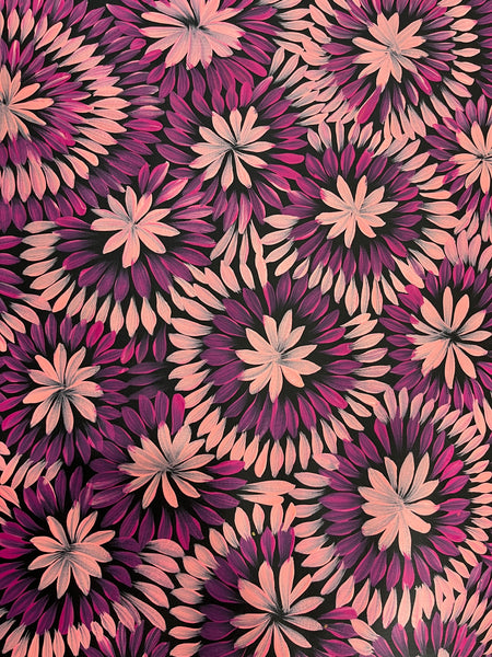 #14 Bush Medicine Leaves (Magenta) - CAROLINE NUMINA Aboriginal Art:  87cm x 92cm