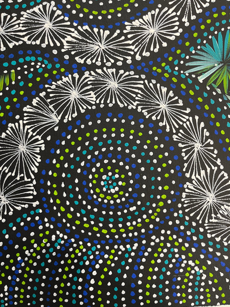 #241 Waterholes & Bush Medicine Leaves (Blues/Greens) - SELINA NUMINA Aboriginal Art:  30cm X 140cm