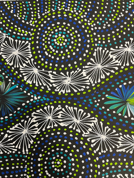 #241 Waterholes & Bush Medicine Leaves (Blues/Greens) - SELINA NUMINA Aboriginal Art:  30cm X 140cm