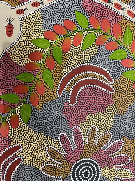 #91 Bush Berries & Honey Ants (Multi) - Angela Numina: ABORIGINAL ART: 95x85cm