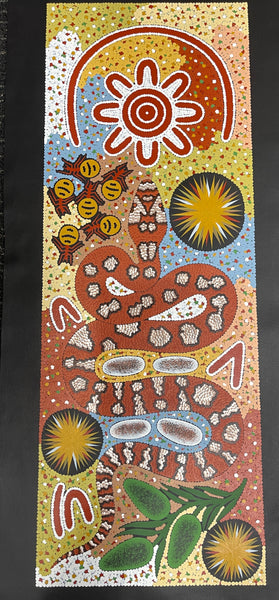 #260 Carpet Snake Dreaming (Earth) - JONATHAN HOCKLEY - Aboriginal Art: 92x34cm