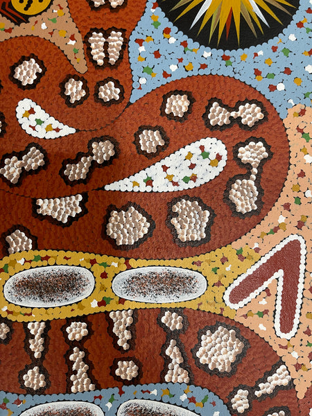 #260 Carpet Snake Dreaming (Earth) - JONATHAN HOCKLEY - Aboriginal Art: 92x34cm