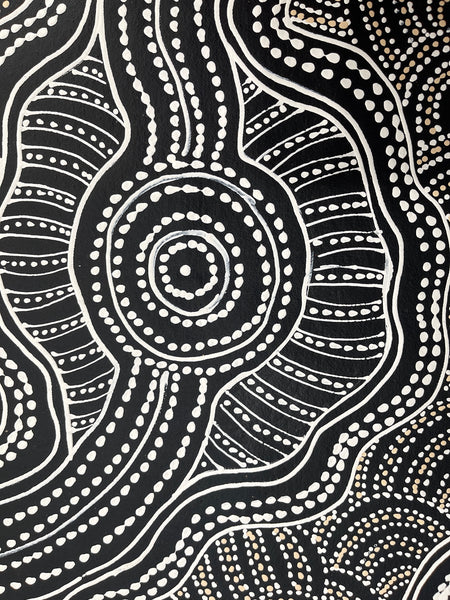 #166 Emu Dreaming (White) - SHARON NUMINA : Aboriginal Art: 36x95cm