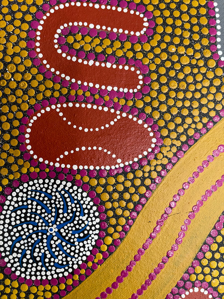 #325 Emu Dreaming (Multi) - Katrina Napaljarri Spencer: ABORIGINAL ART: 57x56cm