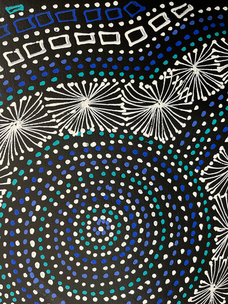 #322 Waterhole Dreaming (Blues) - SELINA NUMINA Aboriginal Art:  77cm x 93cm