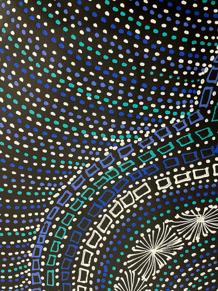#322 Waterhole Dreaming (Blues) - SELINA NUMINA Aboriginal Art:  77cm x 93cm
