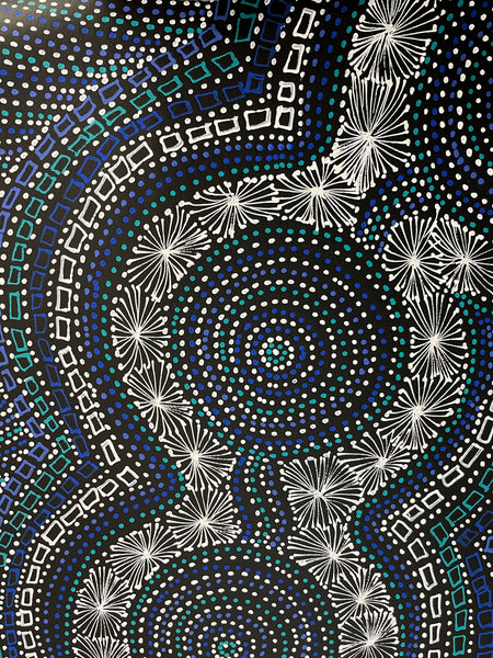 #322 Waterhole Dreaming (Blues) - SELINA NUMINA Aboriginal Art:  77cm x 93cm