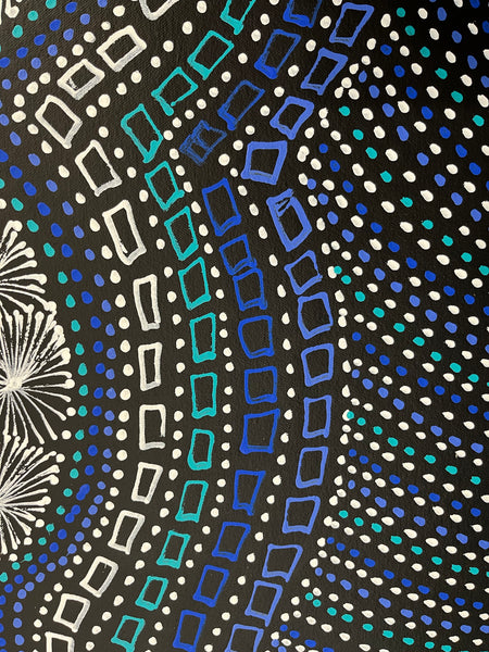 #322 Waterhole Dreaming (Blues) - SELINA NUMINA Aboriginal Art:  77cm x 93cm