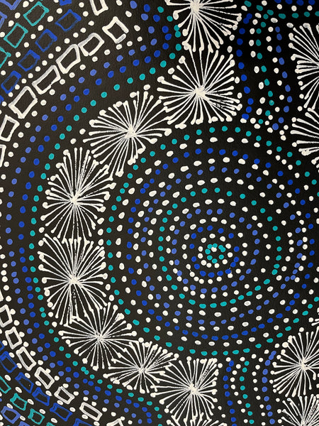 #322 Waterhole Dreaming (Blues) - SELINA NUMINA Aboriginal Art:  77cm x 93cm