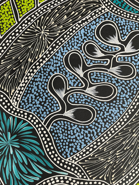 #330 My Dreamtime Stories (Multi)- SHARON NUMINA : Aboriginal Art: 95x110cm