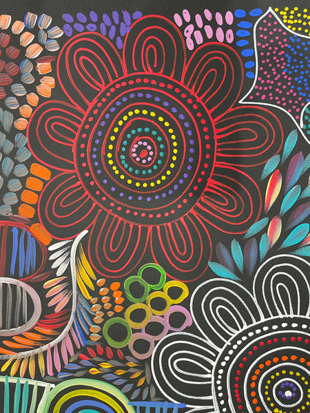 #153 Women Collecting Bush Tucker (Multi)- SELINA NUMINA : Aboriginal Art: 95x86cm