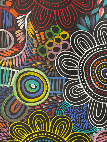 #153 Women Collecting Bush Tucker (Multi)- SELINA NUMINA : Aboriginal Art: 95x86cm