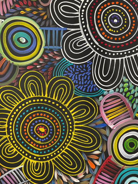 #153 Women Collecting Bush Tucker (Multi)- SELINA NUMINA : Aboriginal Art: 95x86cm