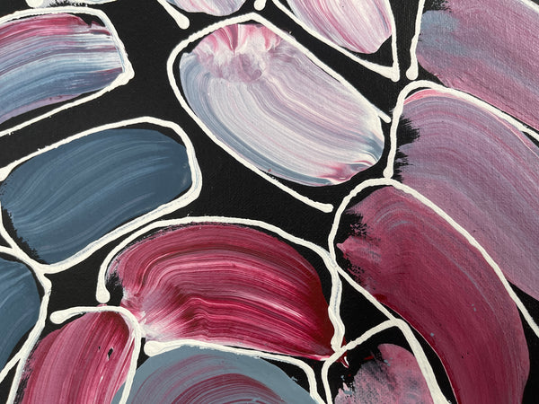 #328 - Bush Yam Dreaming (Pink/Plums) - LOUISE NUMINA : Aboriginal Art: 112x95cm