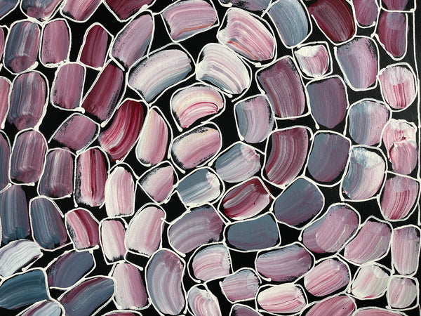 #328 - Bush Yam Dreaming (Pink/Plums) - LOUISE NUMINA : Aboriginal Art: 112x95cm