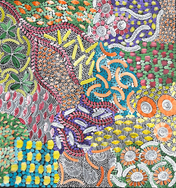 #395 Women's Ceremony (Multi) - KAREN BIRD NGALE Aboriginal Art:  90cm x 93cm