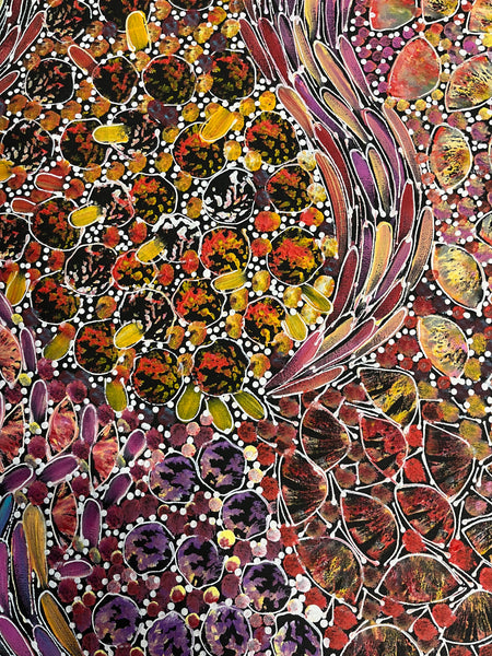#99 Bush Yam Dreaming (Multi)- RACHAEL NAMBULA Aboriginal Art:  73cm x 100cm