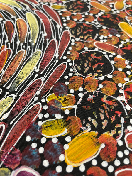 #99 Bush Yam Dreaming (Multi)- RACHAEL NAMBULA Aboriginal Art:  73cm x 100cm