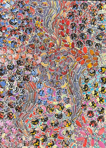 #231 Bush Yam Dreaming (Multi)- RACHAEL NAMBULA Aboriginal Art:  72cm x 99cm