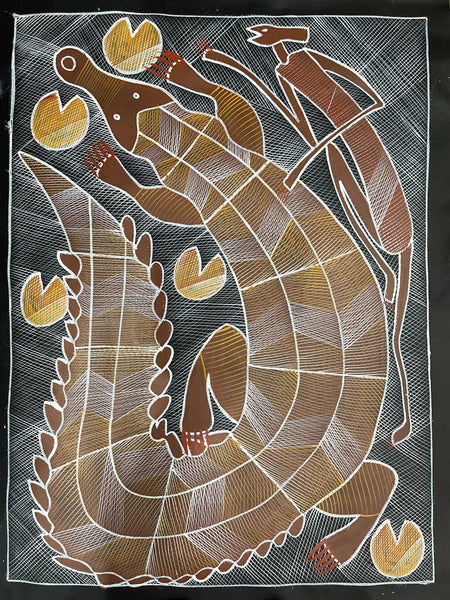 #76 Crocodile Friends - EDDIE BLITNER : Aboriginal Art : 98x72cm