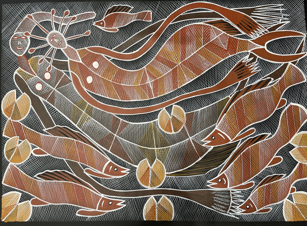 #103 Mermaid (Yawk Yawk) Dreaming  - EDDIE BLITNER : Aboriginal Art : 93x67cm