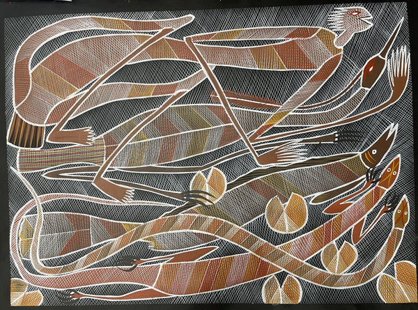 #168 Mimi Spirit at Billabong  - EDDIE BLITNER : Aboriginal Art : 92x76cm