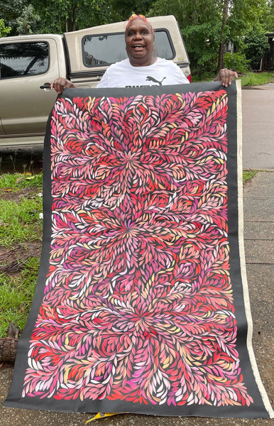 #377 Bush Medicine Leaves (Pink) - LOUISE NUMINA : Aboriginal Art: 155x95cm