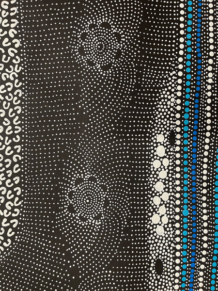 #101 Water Dreaming - Ngapa (Blue)- JANET LONG NAKAMARRA: Aboriginal Art: 90x138cm