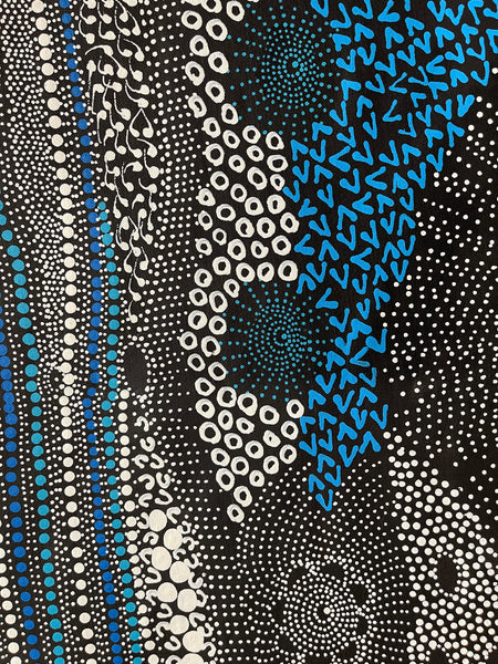 #101 Water Dreaming - Ngapa (Blue)- JANET LONG NAKAMARRA: Aboriginal Art: 90x138cm