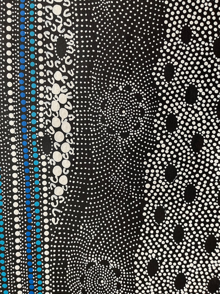 #101 Water Dreaming - Ngapa (Blue)- JANET LONG NAKAMARRA: Aboriginal Art: 90x138cm