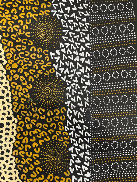 #353 Water Dreaming - Ngapa (Yellow)- JANET LONG NAKAMARRA: Aboriginal Art: 88x160cm