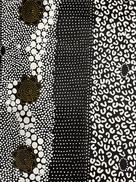 #353 Water Dreaming - Ngapa (Yellow)- JANET LONG NAKAMARRA: Aboriginal Art: 88x160cm