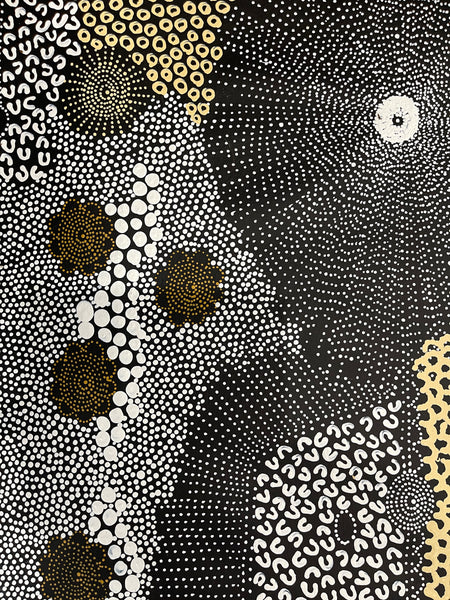 #353 Water Dreaming - Ngapa (Yellow)- JANET LONG NAKAMARRA: Aboriginal Art: 88x160cm