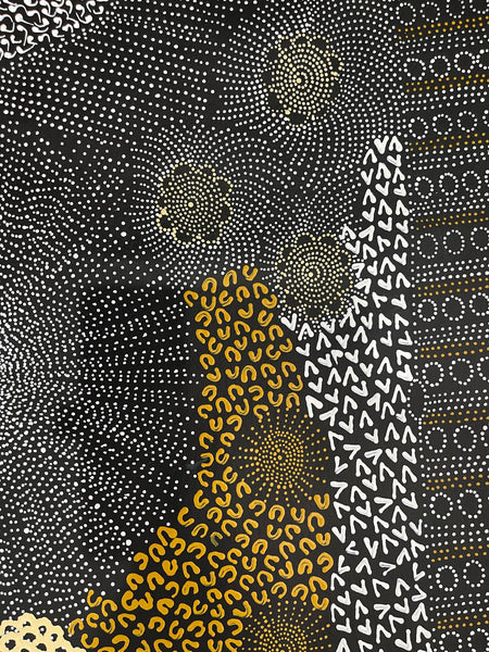 #353 Water Dreaming - Ngapa (Yellow)- JANET LONG NAKAMARRA: Aboriginal Art: 88x160cm