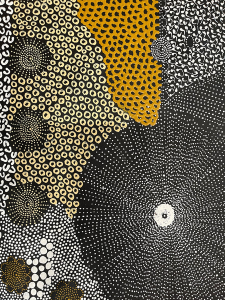 #353 Water Dreaming - Ngapa (Yellow)- JANET LONG NAKAMARRA: Aboriginal Art: 88x160cm