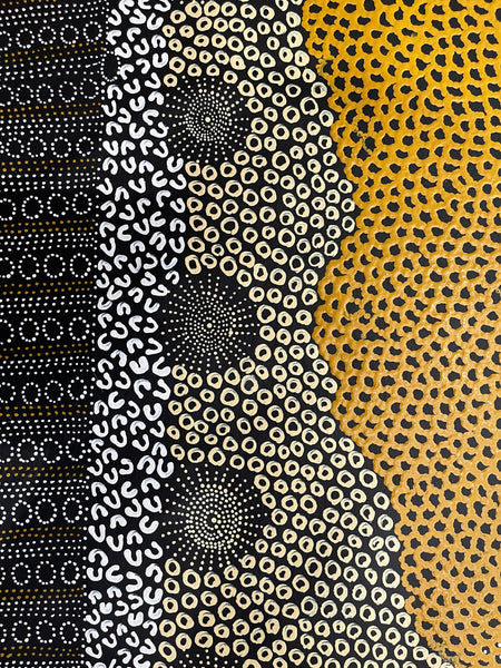 #353 Water Dreaming - Ngapa (Yellow)- JANET LONG NAKAMARRA: Aboriginal Art: 88x160cm